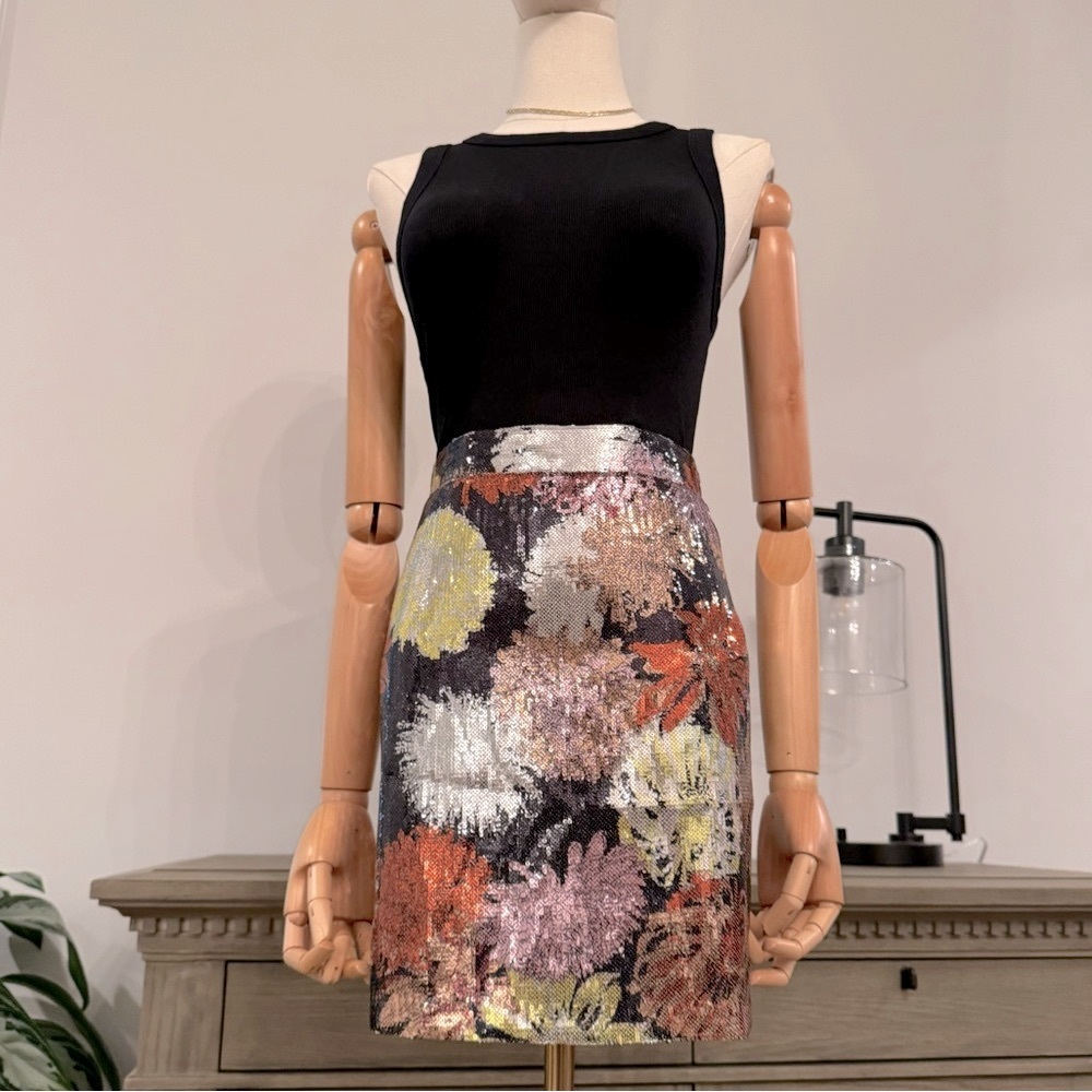 ZARA BASIC Abstract Floral Sequined Mini Skirt | Size XS